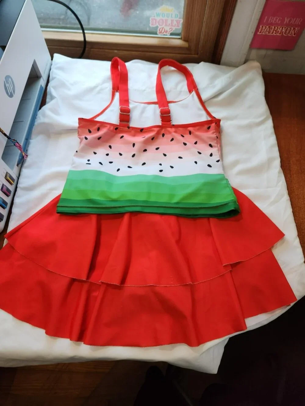 Girls Watermelon Tankini Swimsuit Set Size 8Y Swim Skirt Bathing Suit